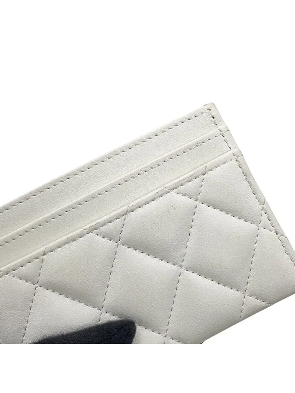 Chanel Card Case Quilted CC Logo Rhinestone Lambskin Set Era Business White